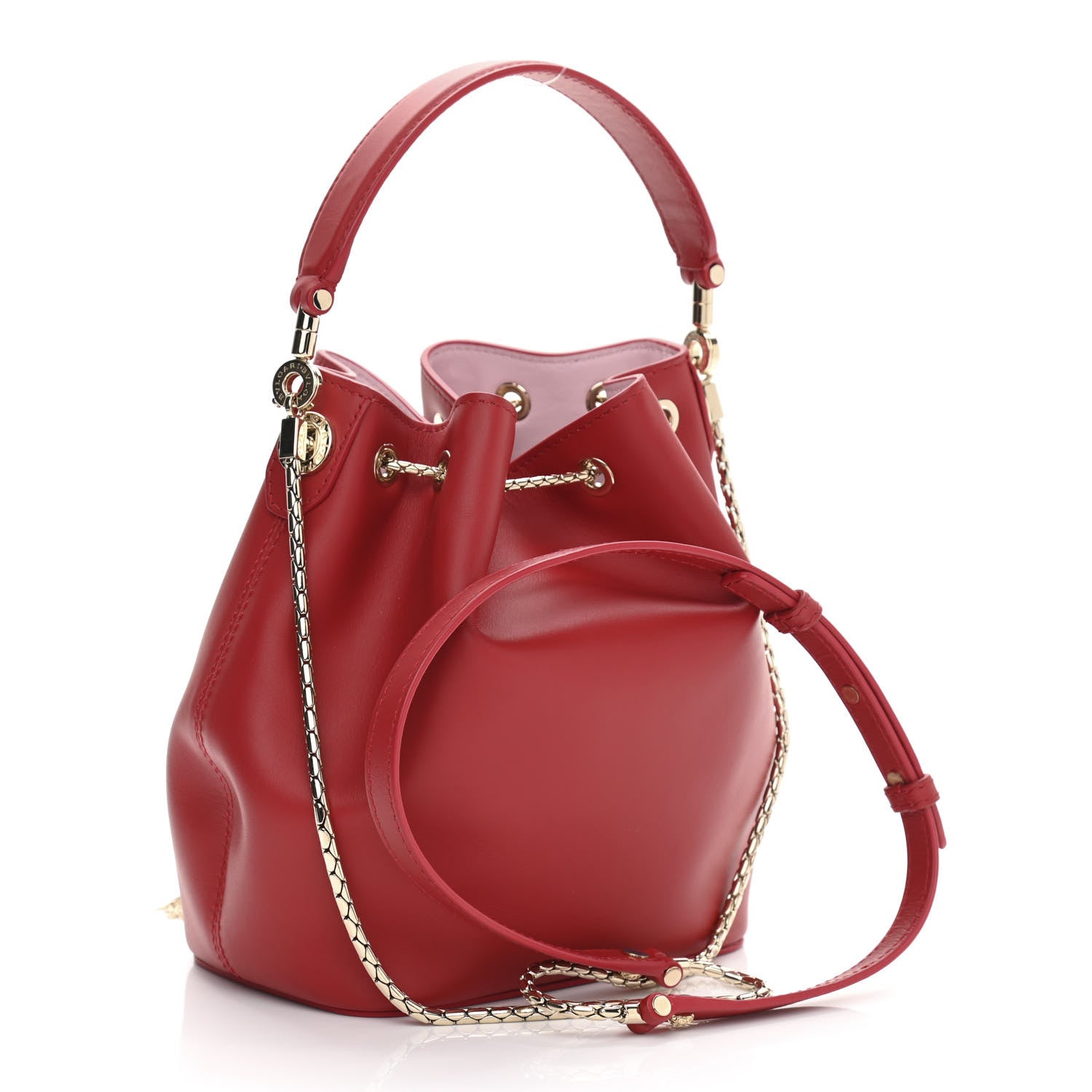 Bulgari Calfskin Serpenti Forever Bucket Bag Red 3 of 11