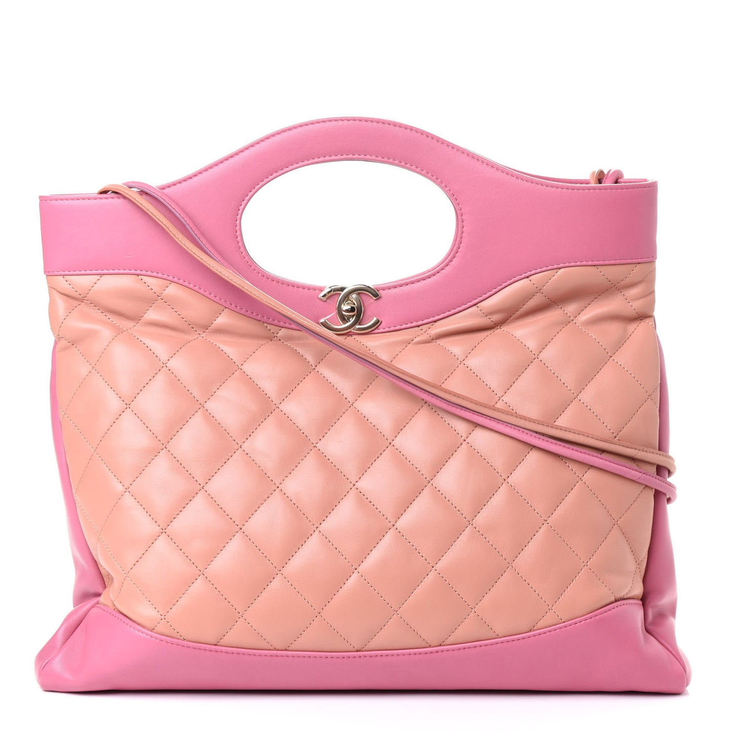 Lambskin Quilted Large 31 Shopping Bag Pink Beige