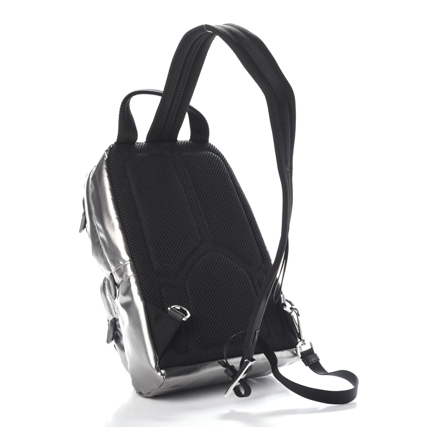 Prada Metallic Tessuto Nylon Saffiano Sling Backpack Silver 2 of 7