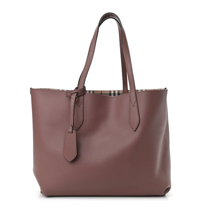Burberry Grainy Calfskin Haymarket Check Medium Reversible Tote Light Elderberry 1 of 12