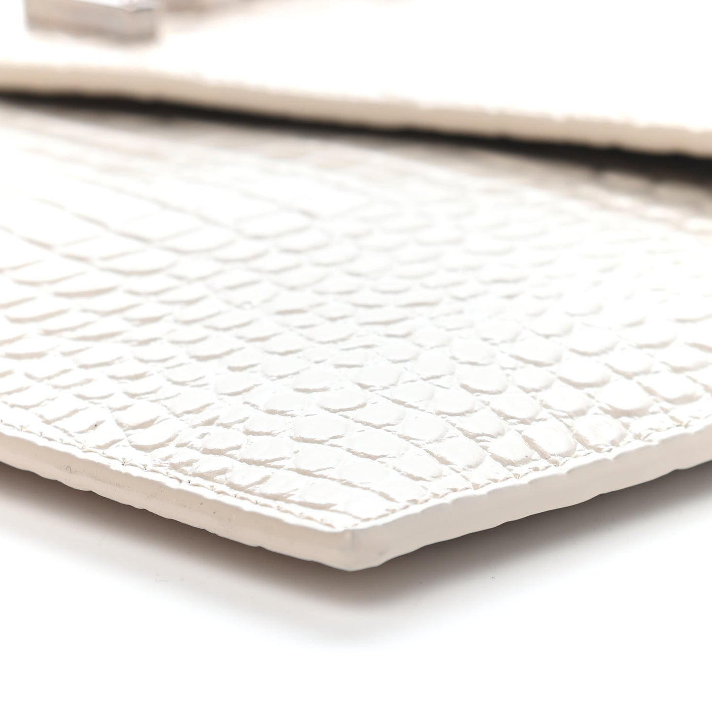 Calfskin Crocodile Embossed Uptown Monogram Pouch Crema Soft