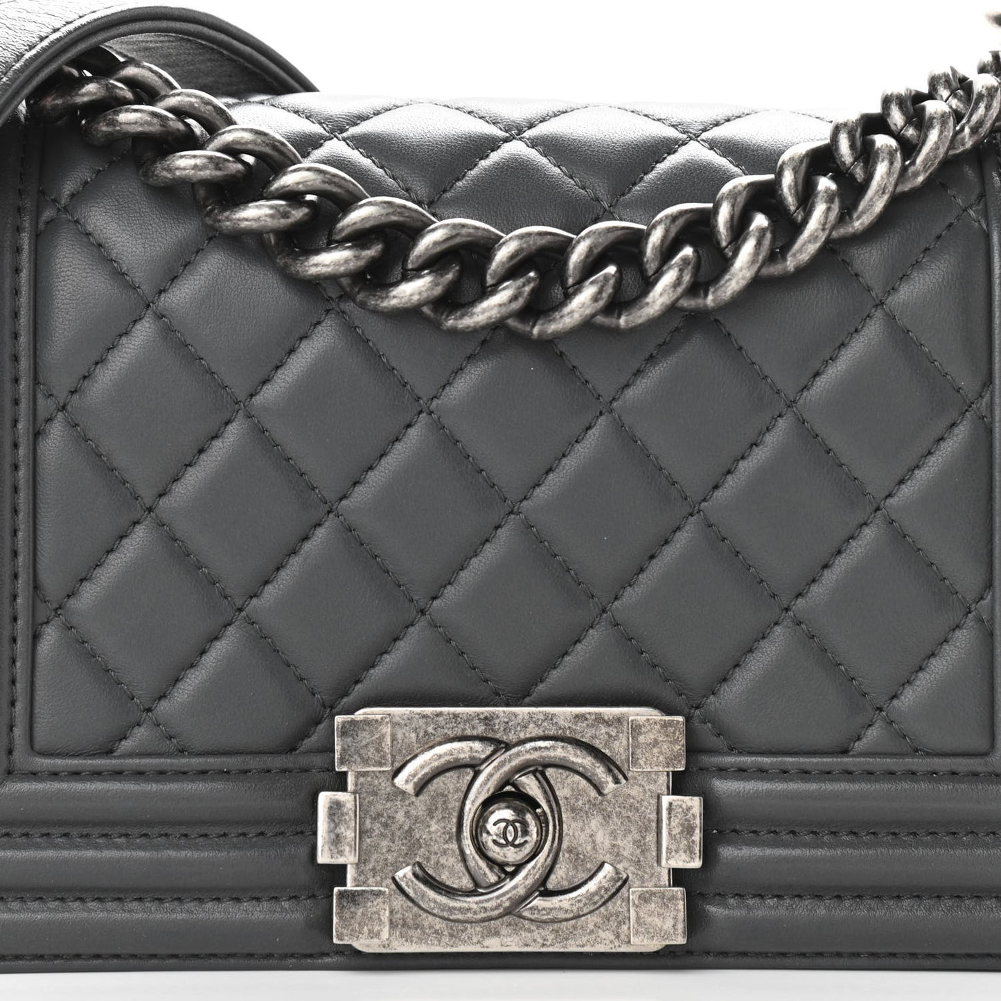 Lambskin Quilted Small Boy Flap Dark Grey