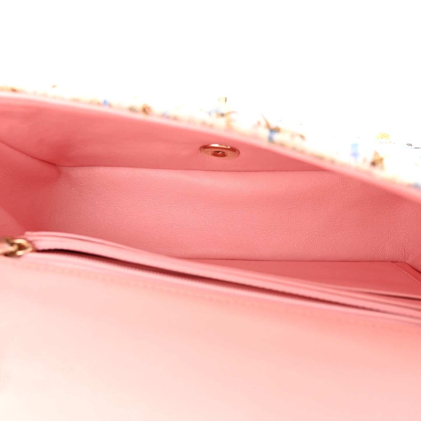 Tweed Quilted Mini Rectangular Flap Light Blue Pink Gold White