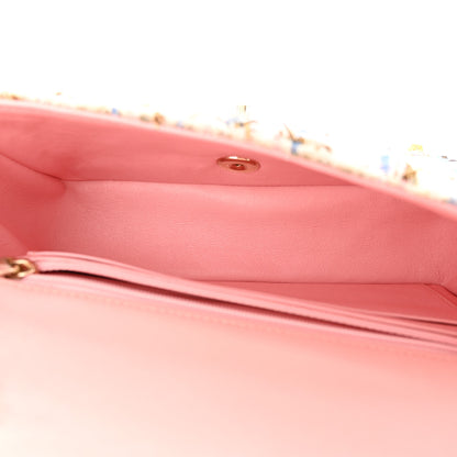 Chanel Tweed Quilted Mini Rectangular Flap Light Blue Pink Gold White 5 of 11