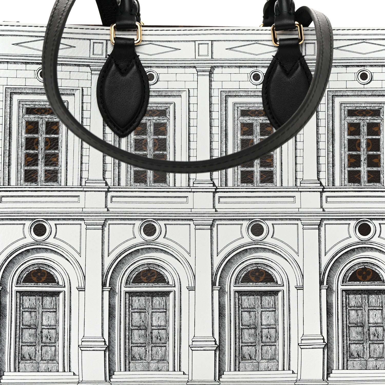 Louis Vuitton X FORNASETTI Calfskin Architettura Onthego MM Black White 7 of 9