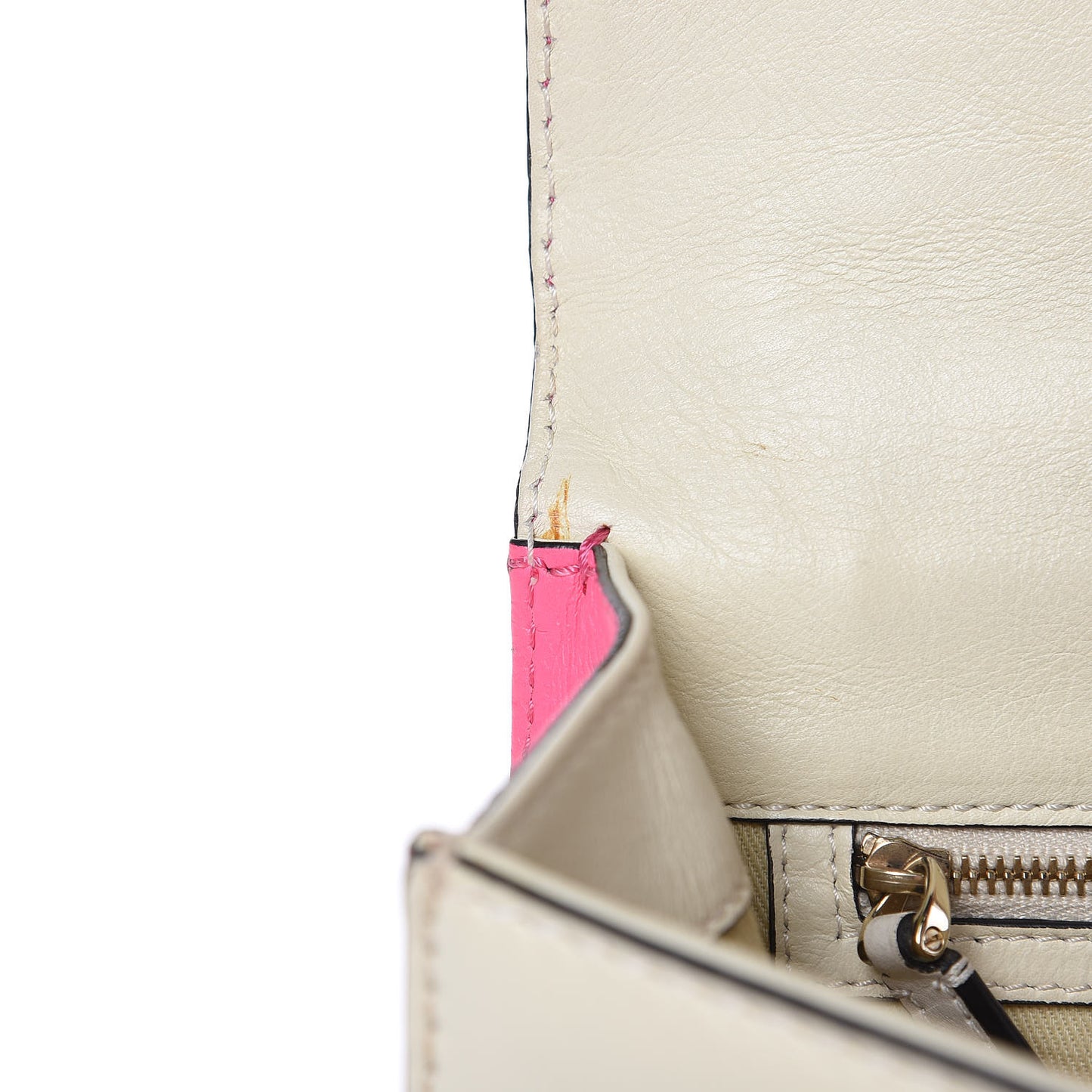 Vitello Bi-Color Large Glam Lock Rockstud Flap Fuxia Fluo Ivory