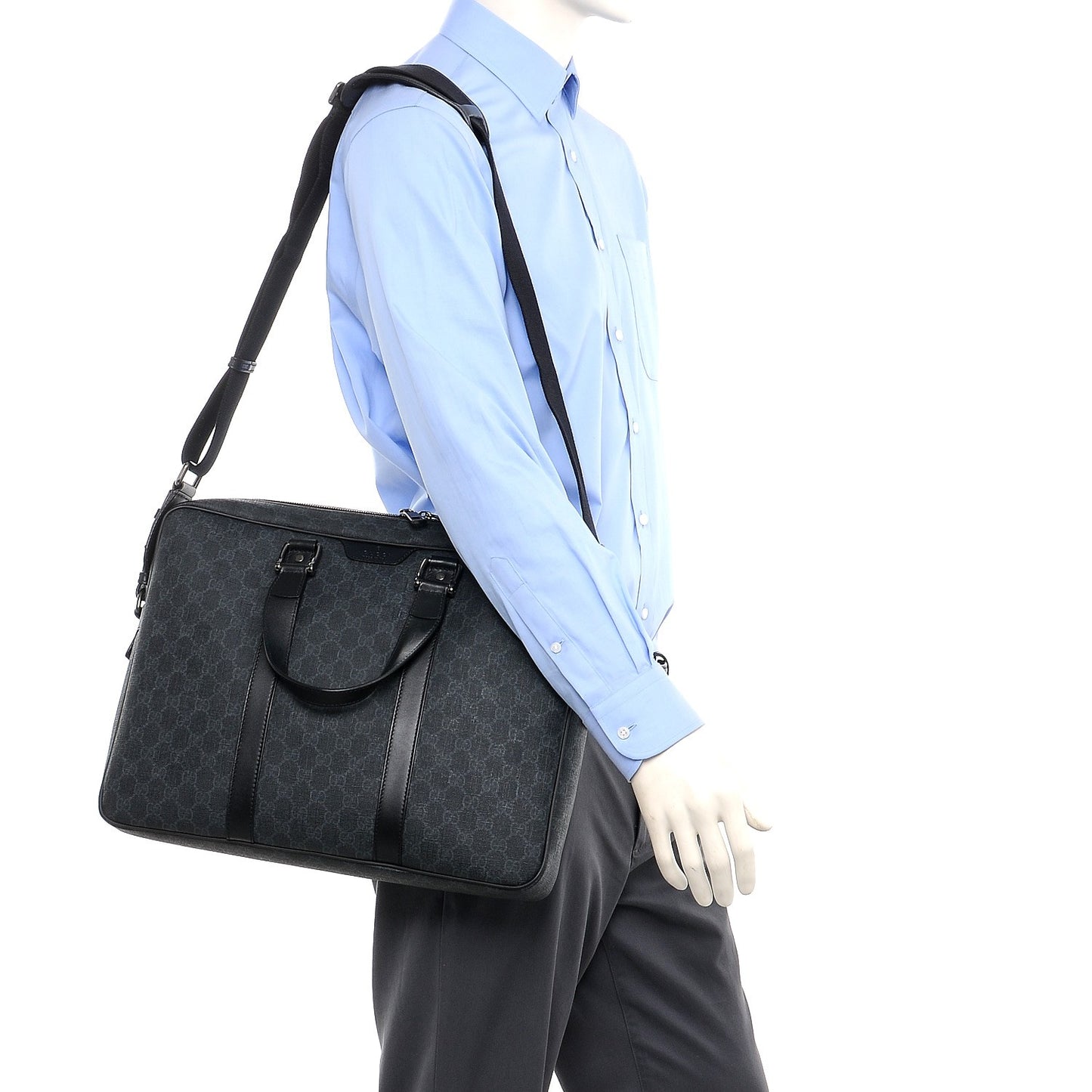 GG Supreme Monogram Briefcase Black Grey