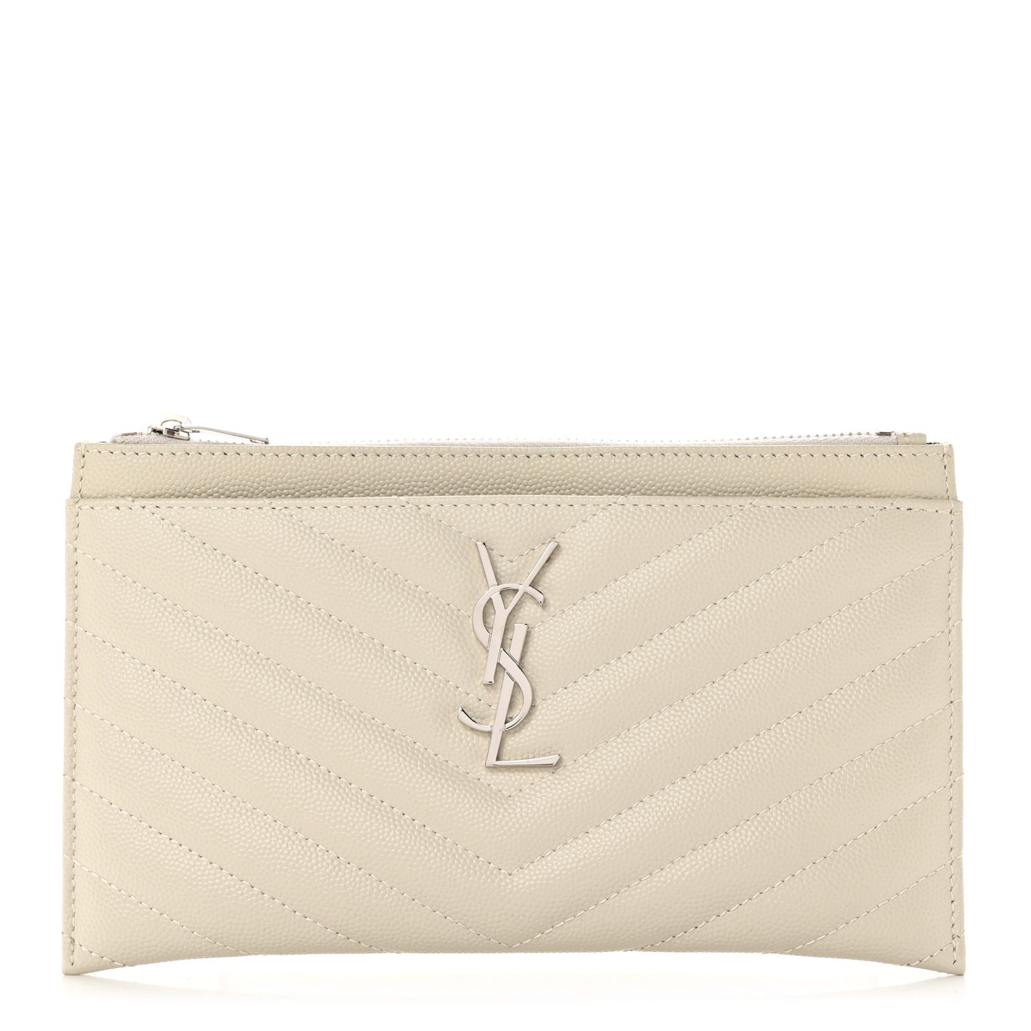 Grain De Poudre Matelasse Chevron Monogram Bill Pouch Blanc Vintage