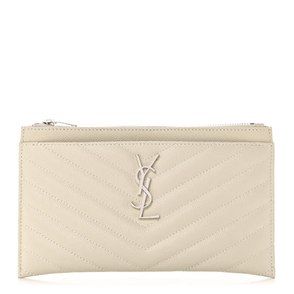 Saint Laurent Grain De Poudre Matelasse Chevron Monogram Bill Pouch Blanc Vintage 1 of 9