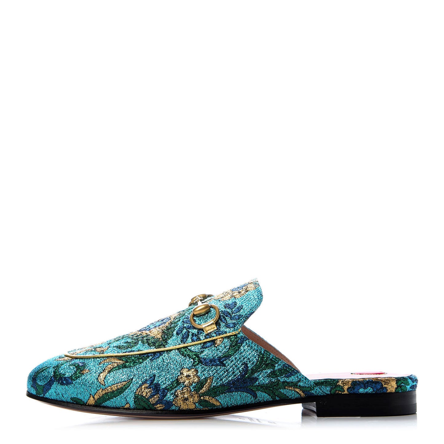 Iridescent Brocade Womens Princetown Slippers 35.5 Azure Multicolor Oro
