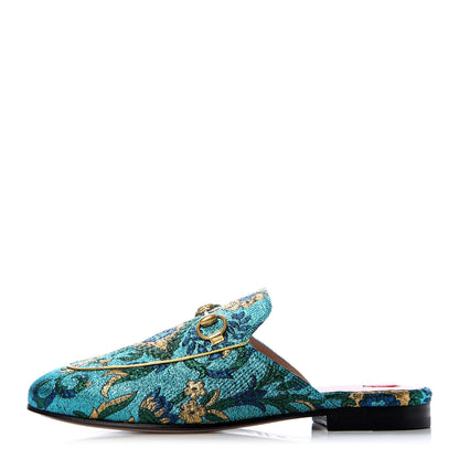 Gucci Iridescent Brocade Womens Princetown Slippers 35.5 Azure Multicolor Oro 1 of 9