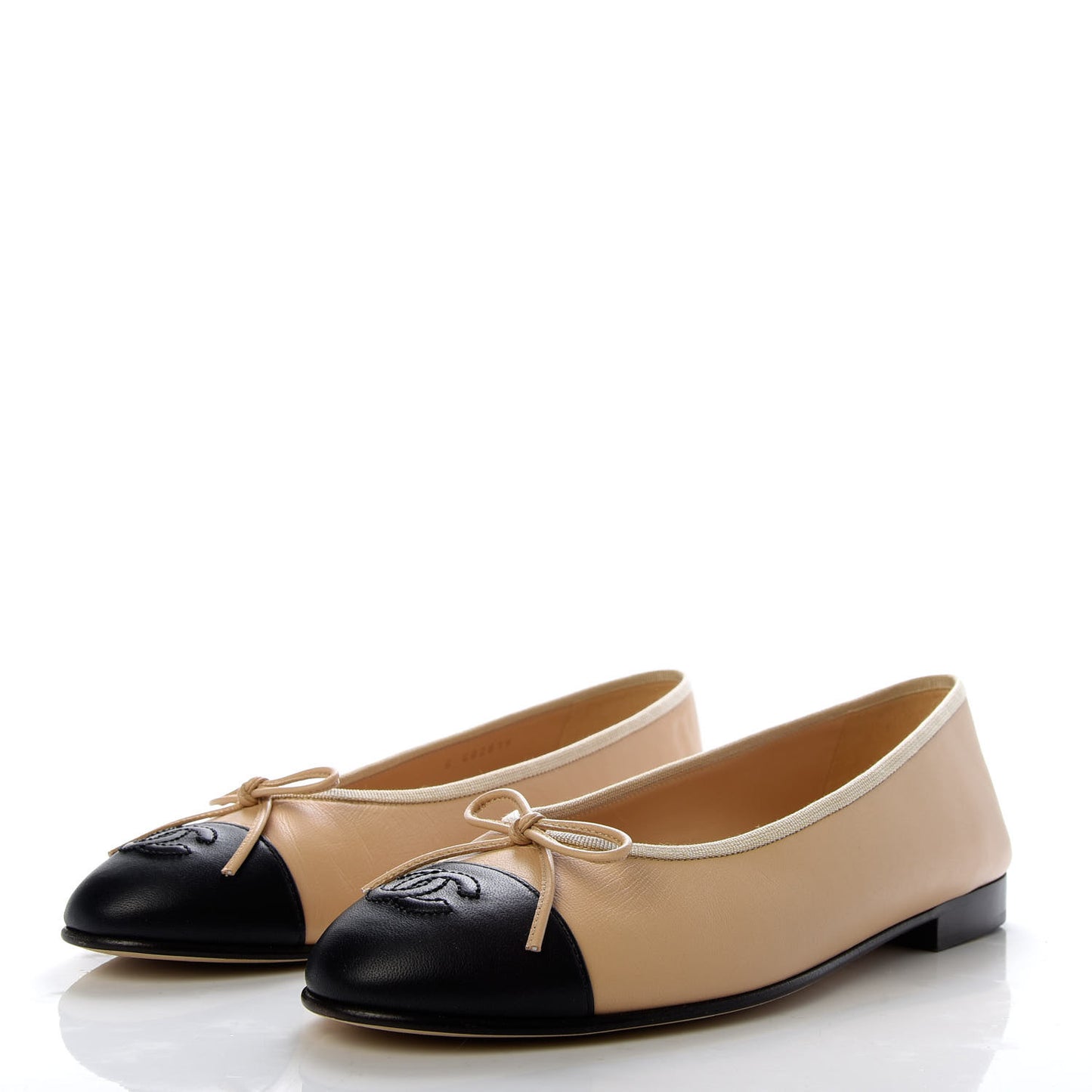 Lambskin Cap Toe CC Ballerina Flats 39.5 Beige Black