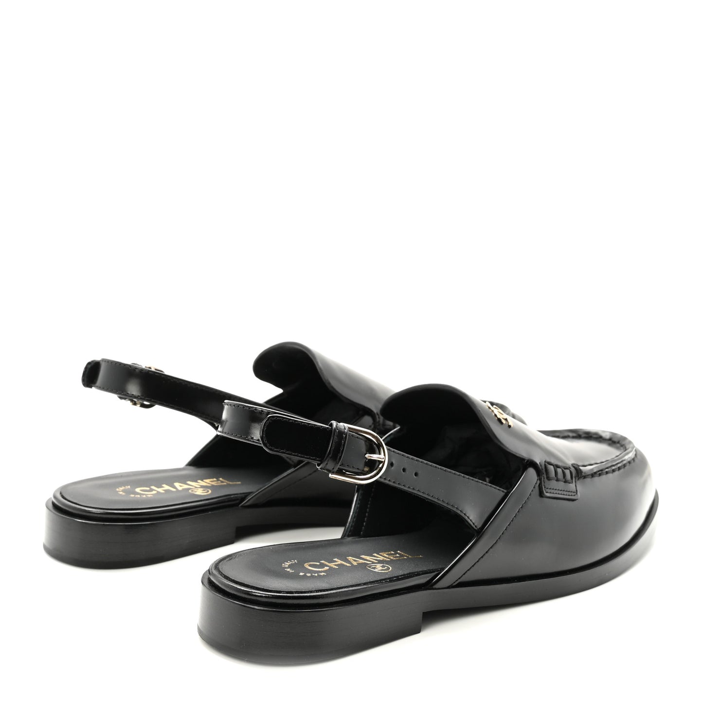 Shiny Calfskin Slingback Loafers 40.5 Black