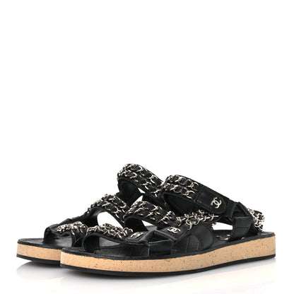 Chanel Lambskin Chain Sandals 35 Black 4 of 15