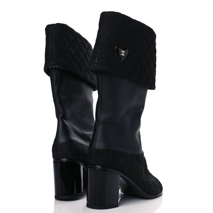 Chanel Perforated Suede Calfskin Patent Foldover CC Cap Toe Clover Short Boots 37.5 Black 3 of 8