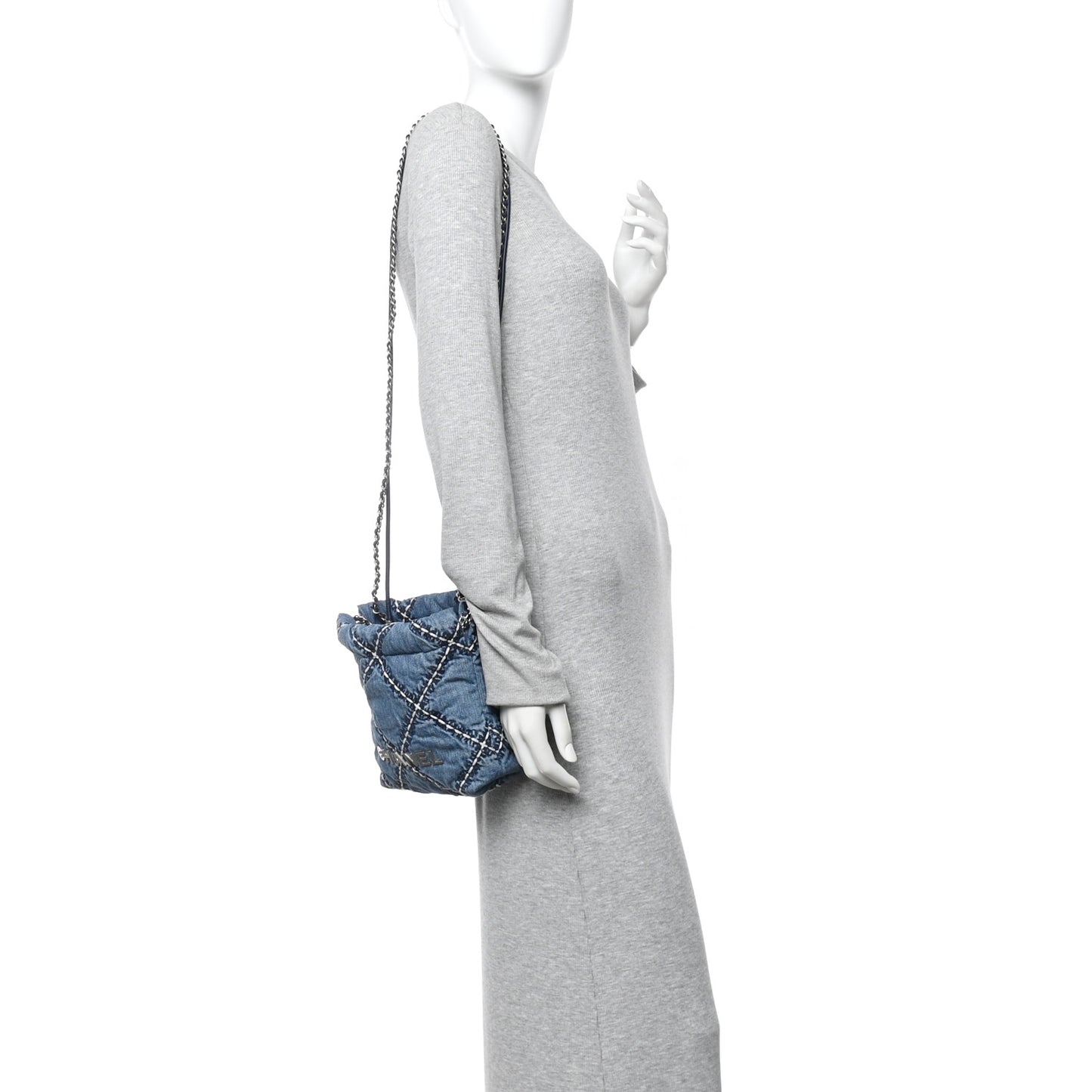 Denim Stitched Quilted Mini Chanel 22 Blue