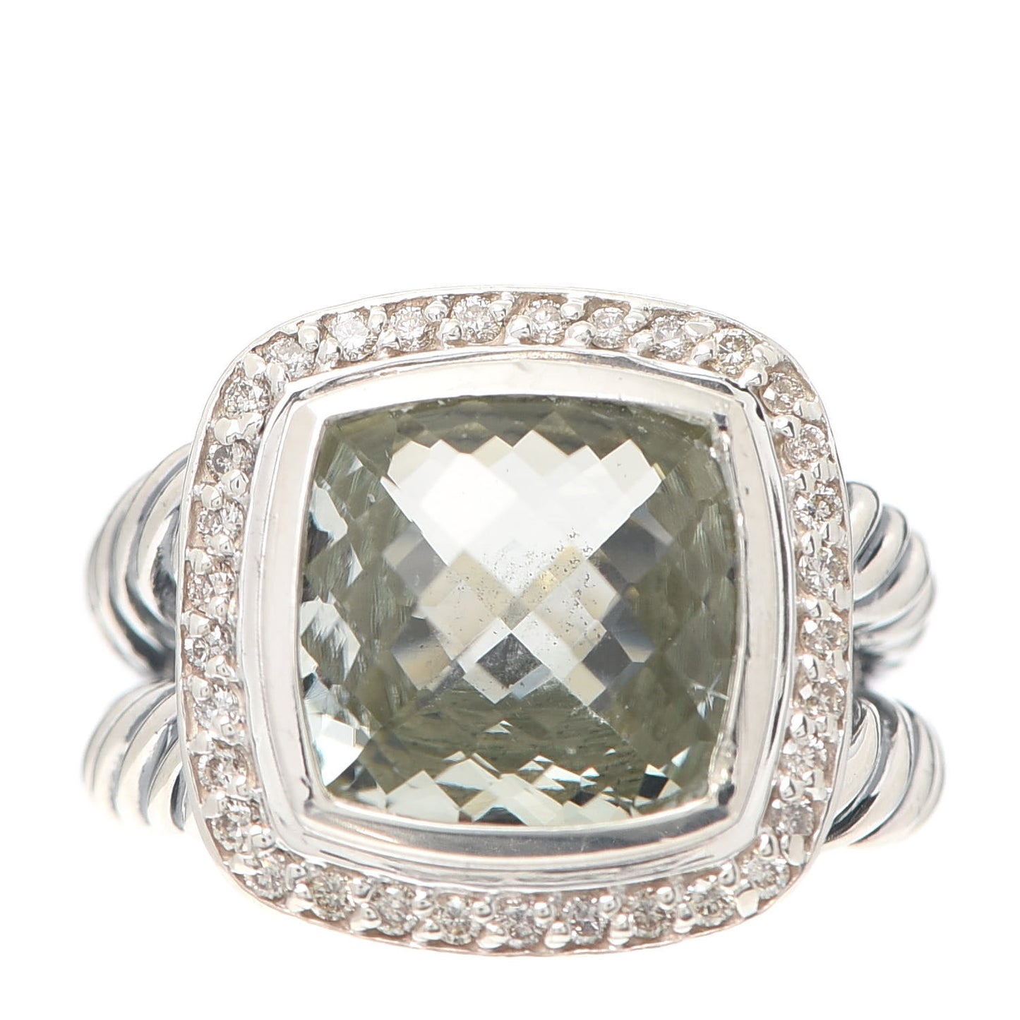 Sterling Silver Diamond Prasiolite 11mm Albion Ring 52 6