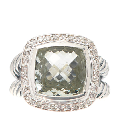 David Yurman Sterling Silver Diamond Prasiolite 11mm Albion Ring 52 6 1 of 4