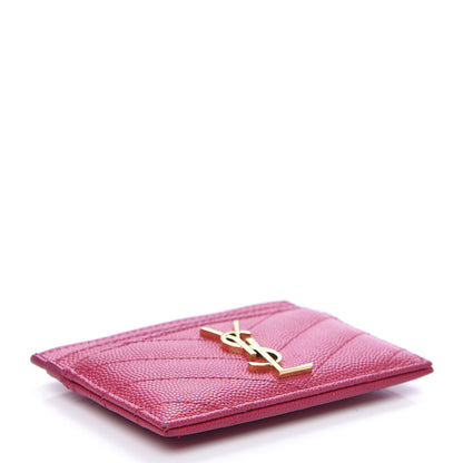 Saint Laurent Grain De Poudre Matelasse Chevron Monogram Credit Card Case Fresh Fuxia 4 of 8
