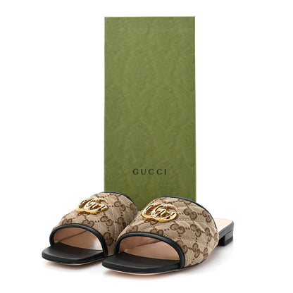 Gucci Monogram Matelasse Diagonal GG Marmont Flat Slide Sandals 36 Beige Ebony Black 2 of 10