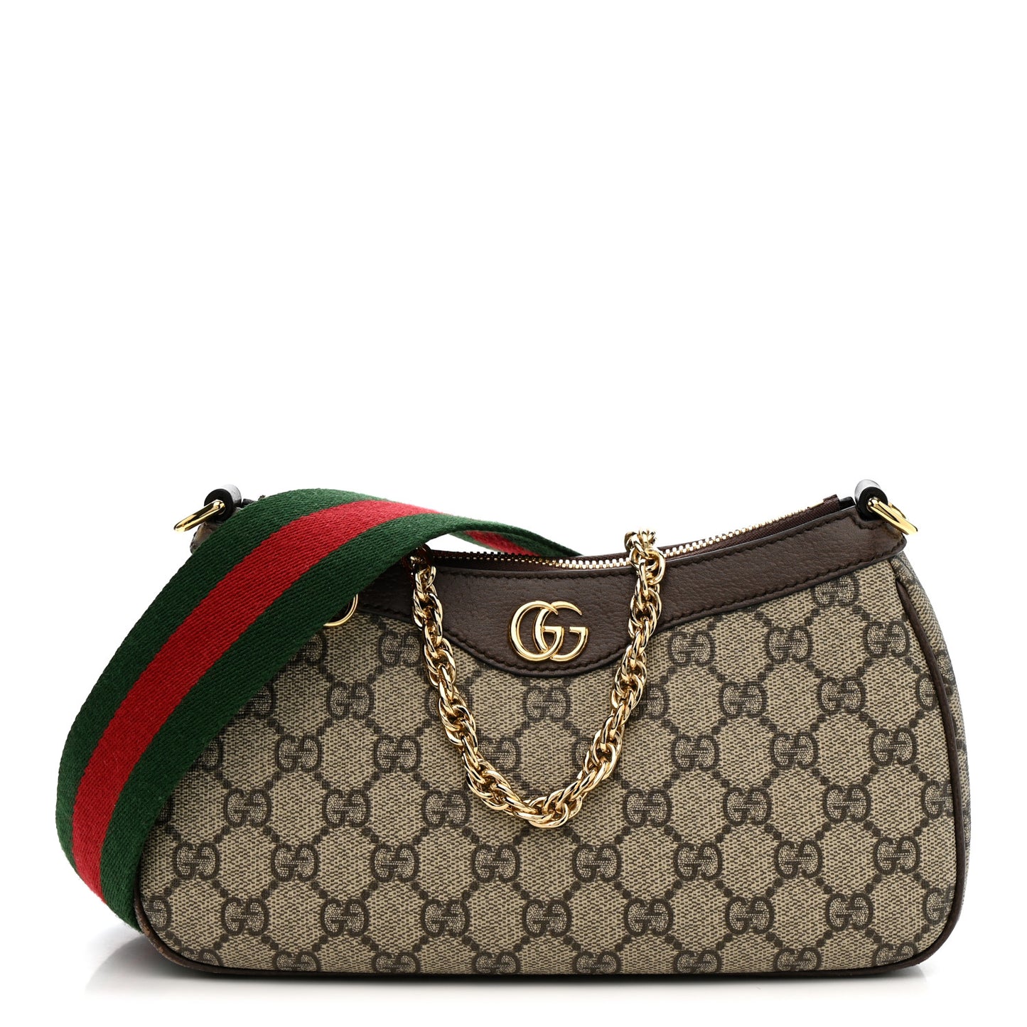 GG Supreme Monogram Textured Dollar Calfskin Web Small Ophidia GG Handbag Beige Ebony New Acero