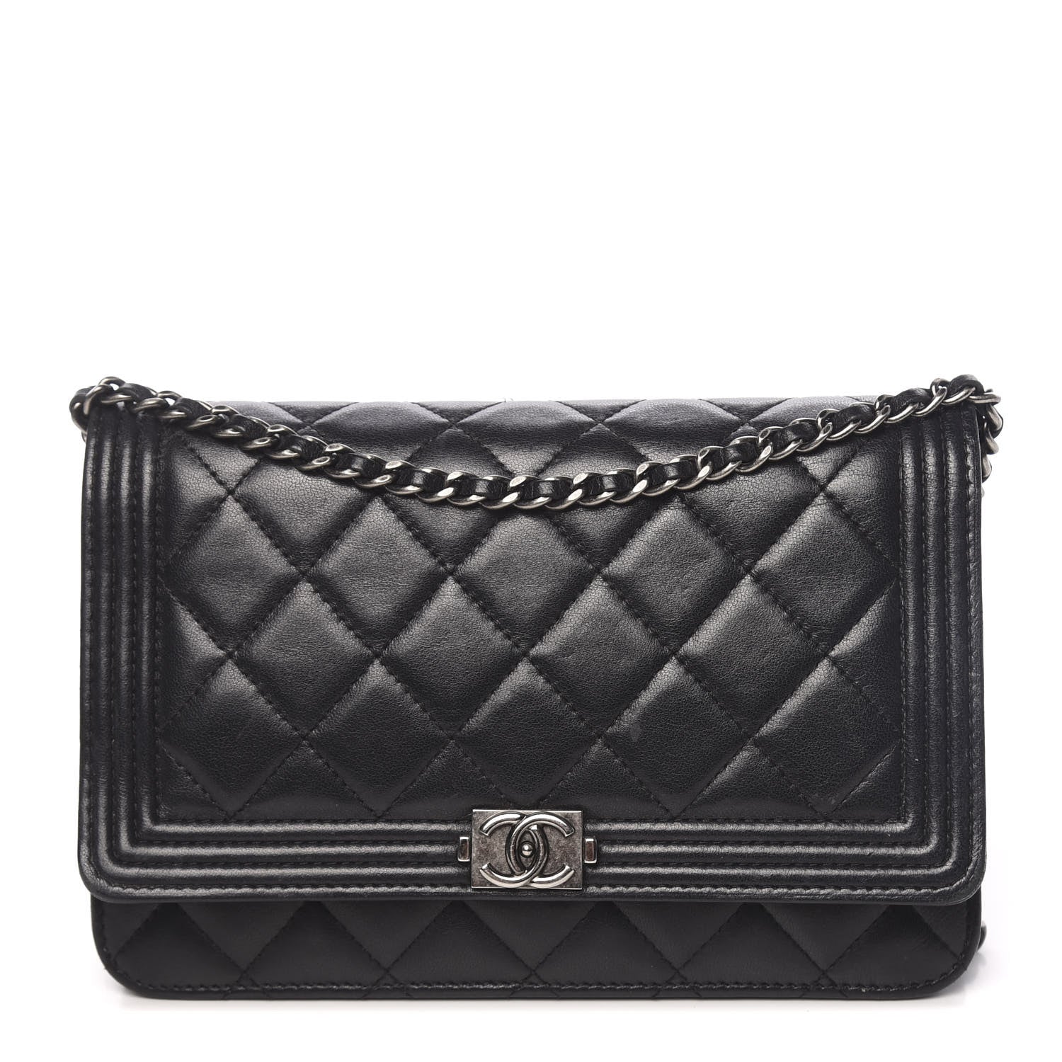 Chanel Lambskin Quilted Boy Wallet On Chain WOC Black 1 of 13