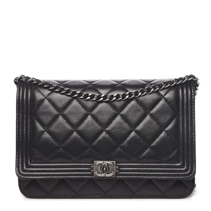 Chanel Lambskin Quilted Boy Wallet On Chain WOC Black 1 of 13