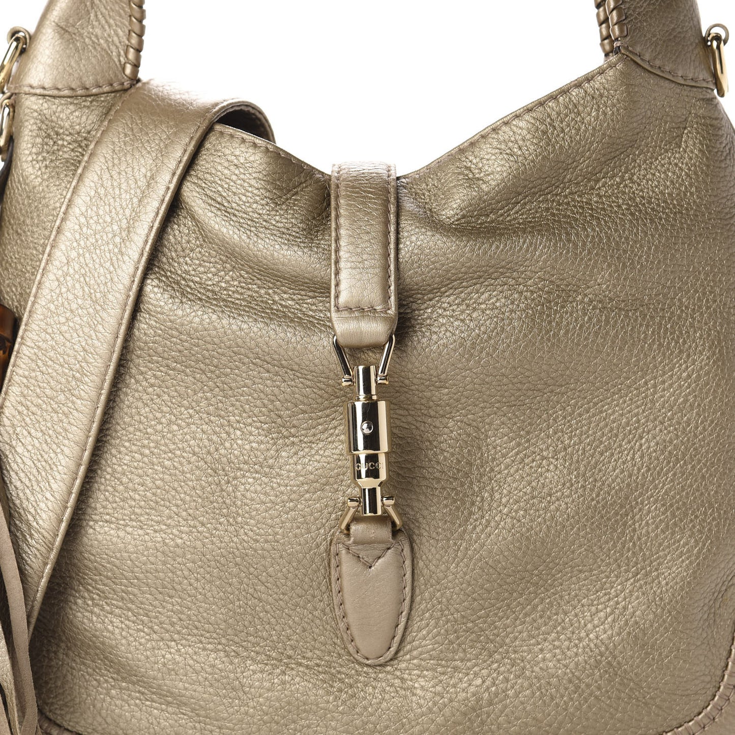 Metallic Pebbled Calfskin Medium New Jackie Shoulder Bag Gold