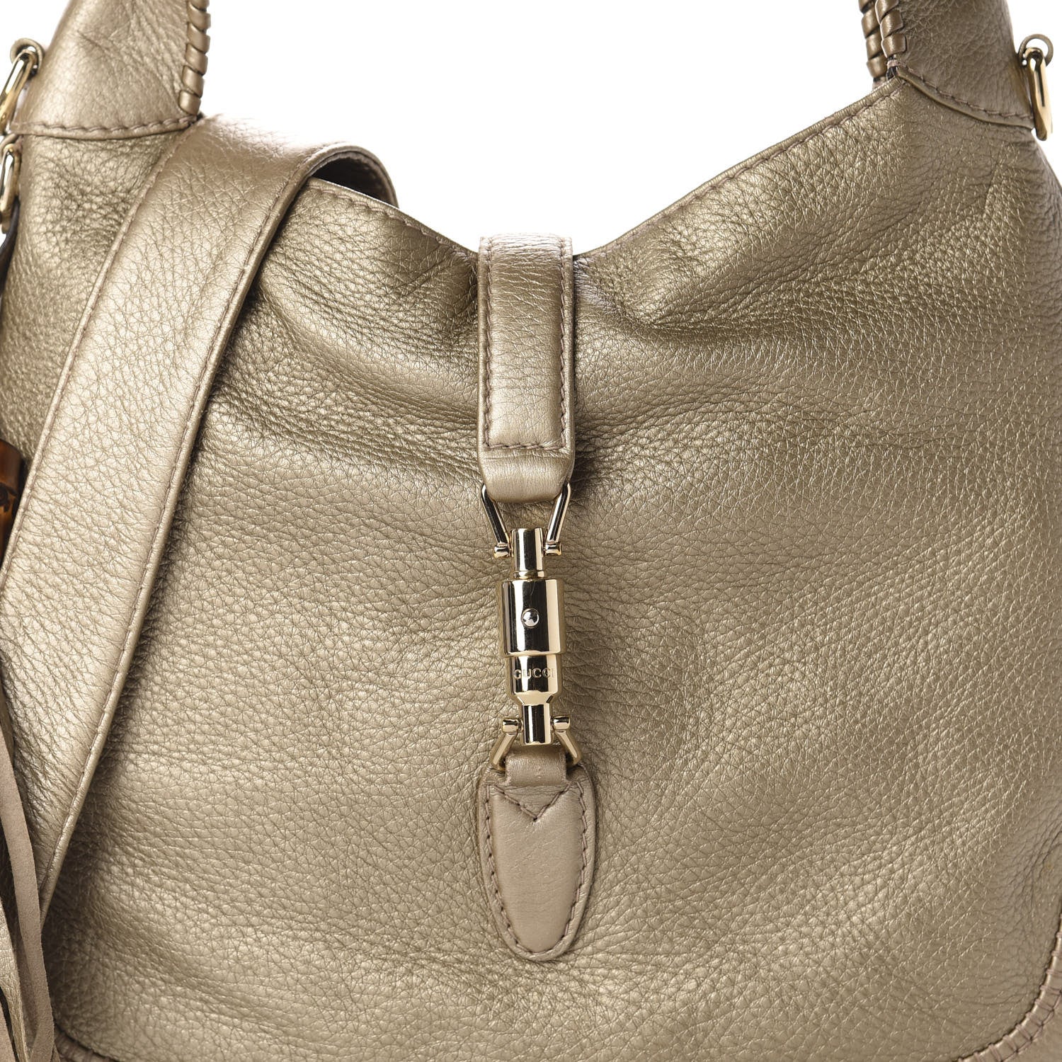 Gucci Metallic Pebbled Calfskin Medium New Jackie Shoulder Bag Gold 10 of 10