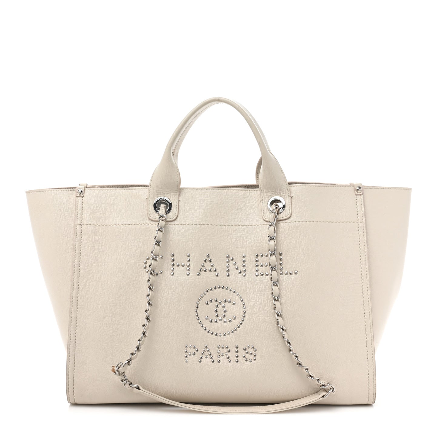 Caviar Medium Studded Deauville Tote White