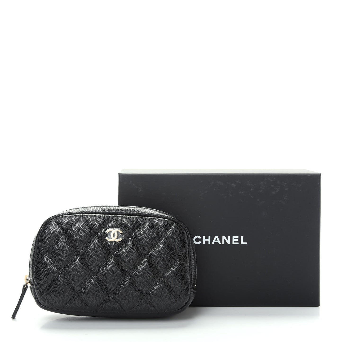 Caviar Quilted Small Curvy Pouch Cosmetic Case Black