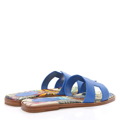 Hermes Calfskin Oran Sandals 37 Bleu Zanzibar 4 of 9