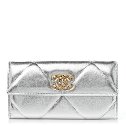 Chanel Metallic Lambskin Quilted Chanel 19 Flap Wallet Silver 1 of 9