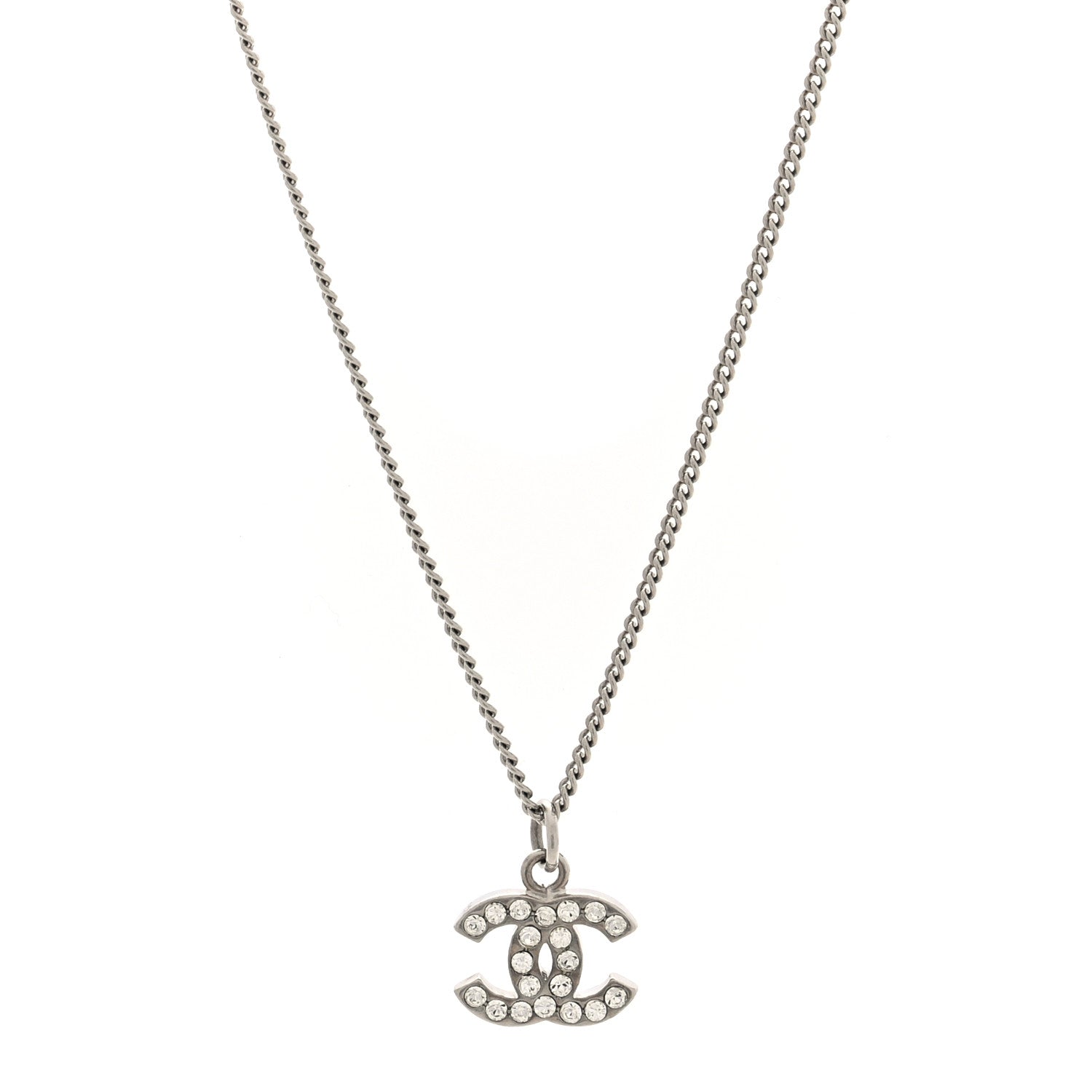 Chanel Crystal CC Pendant Necklace Silver 1 of 5