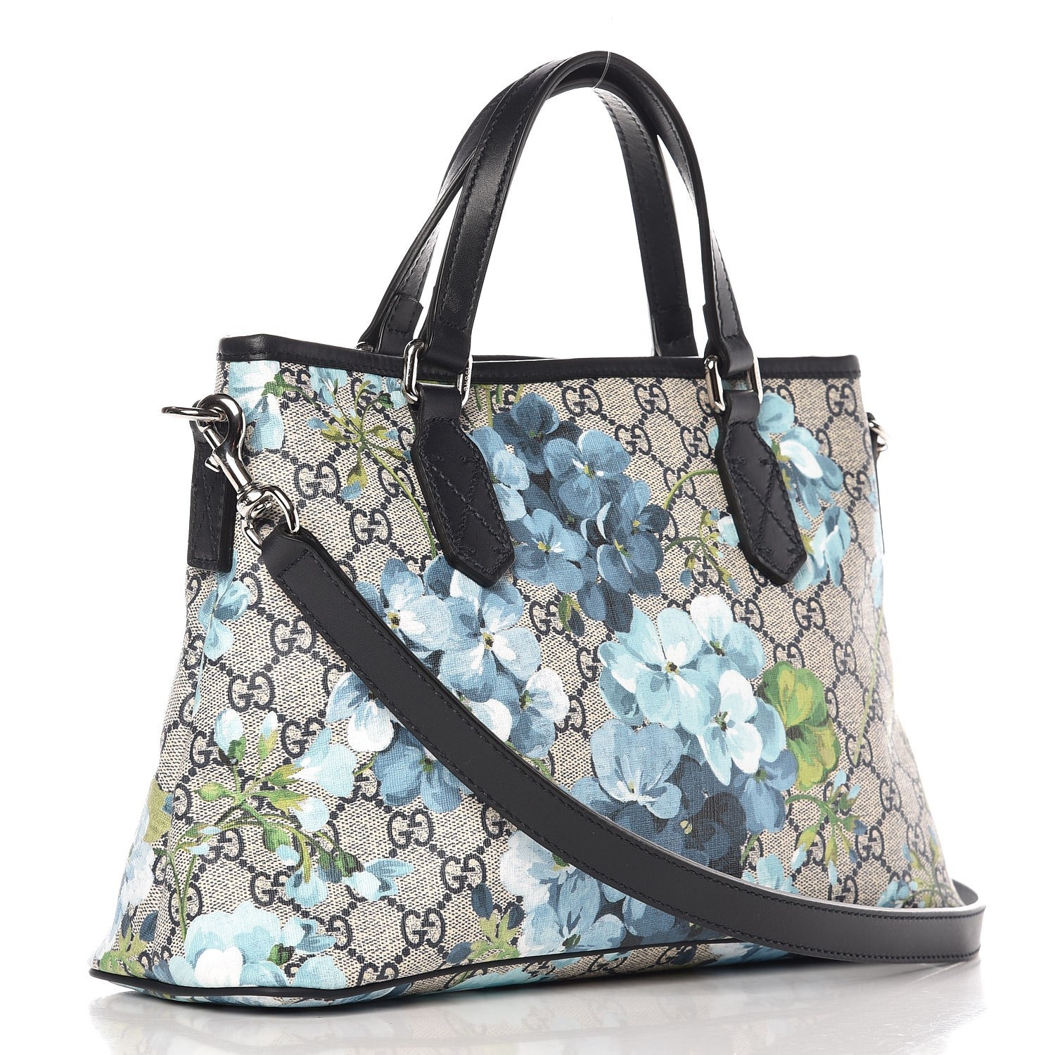 Gucci GG Supreme Monogram Blooms Small Zippered Tote Blue 3 of 7