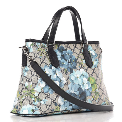 Gucci GG Supreme Monogram Blooms Small Zippered Tote Blue 3 of 7