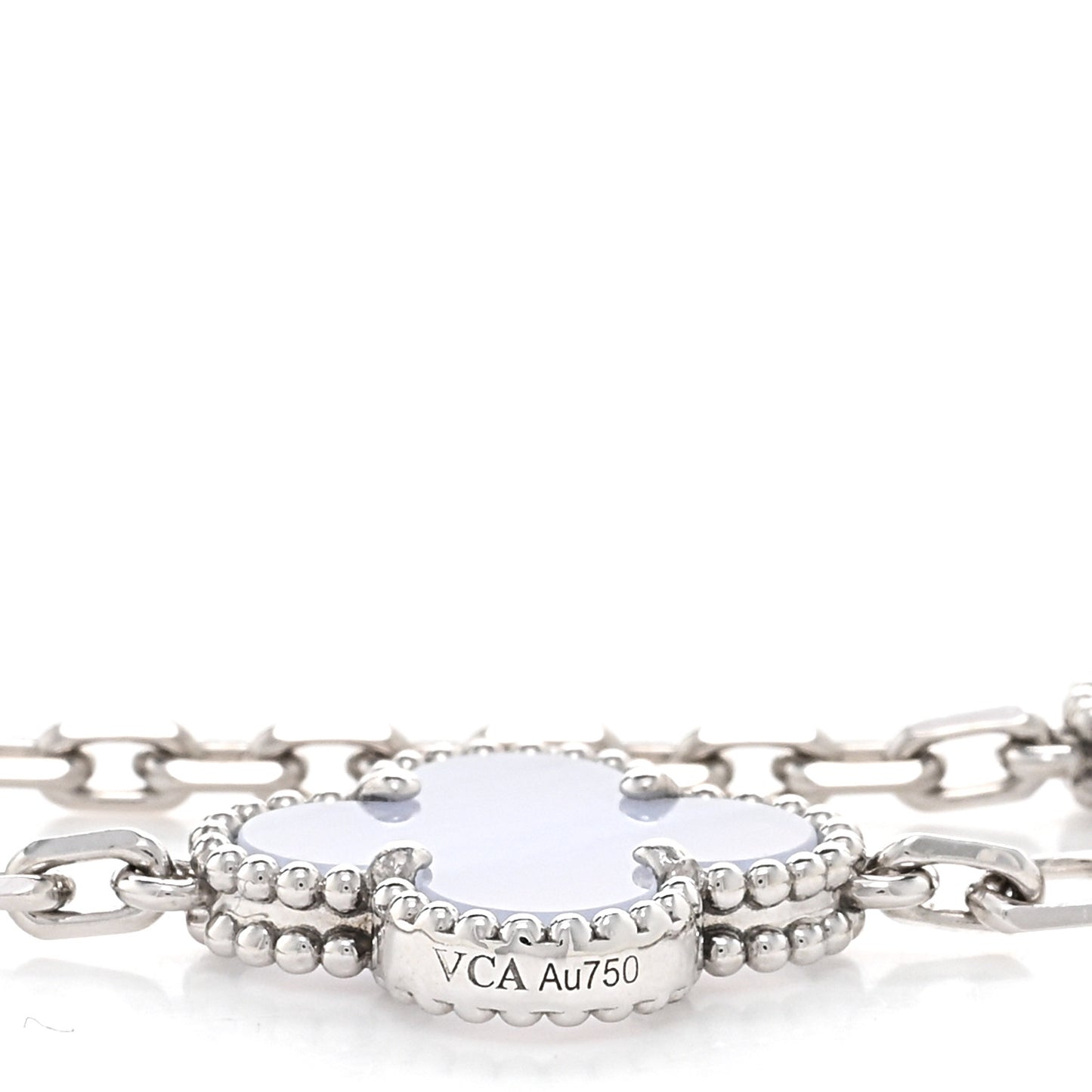 18K White Gold Chalcedony 10 Motifs Vintage Alhambra Necklace
