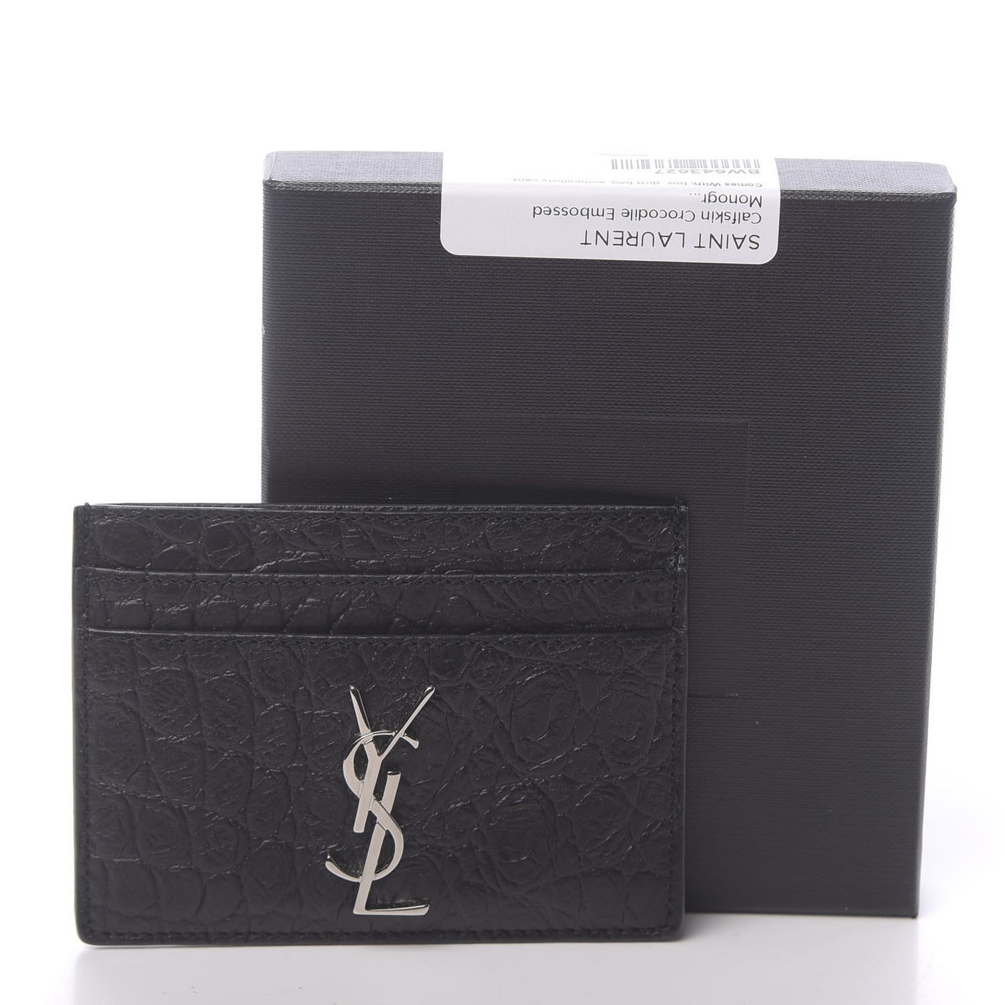 Calfskin Crocodile Embossed Monogram Credit Card Case Black