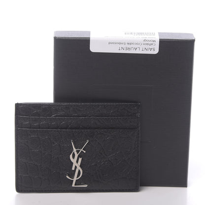 Saint Laurent Calfskin Crocodile Embossed Monogram Credit Card Case Black 8 of 8