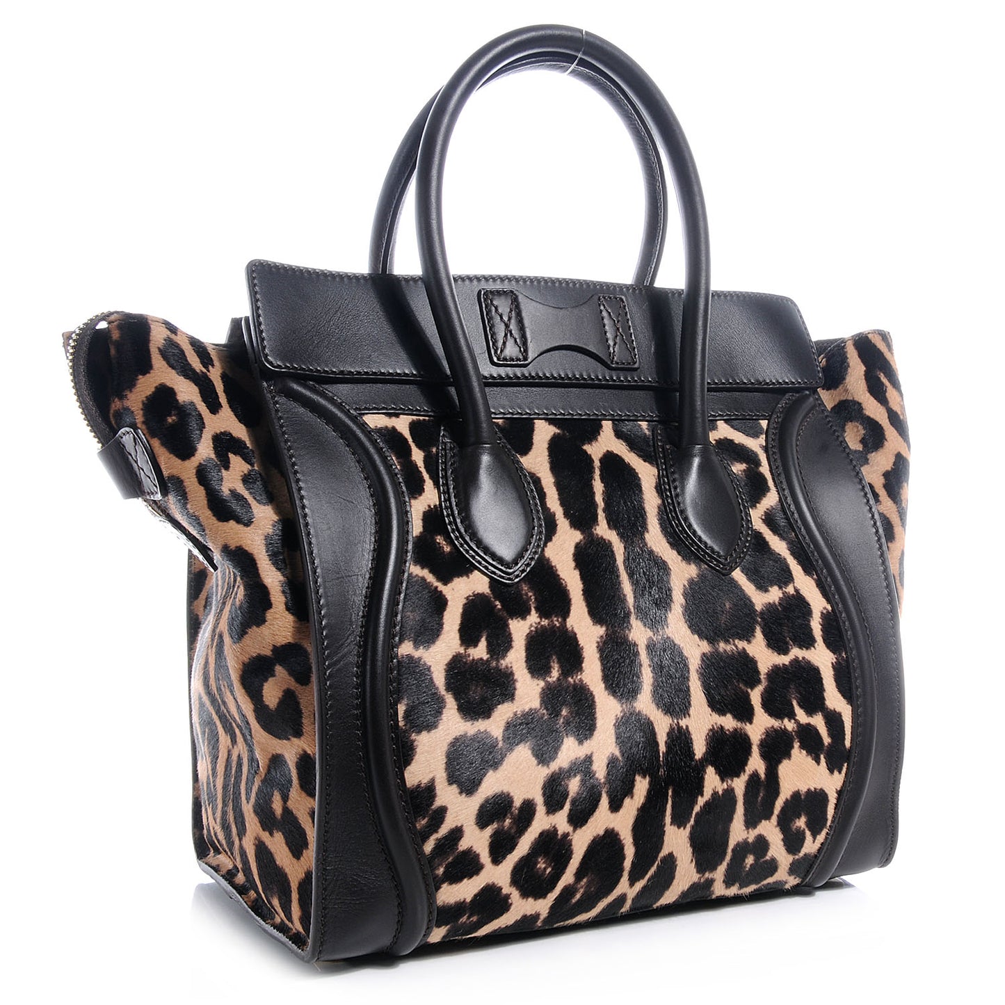 Leopard Pony Hair Mini Luggage Brown