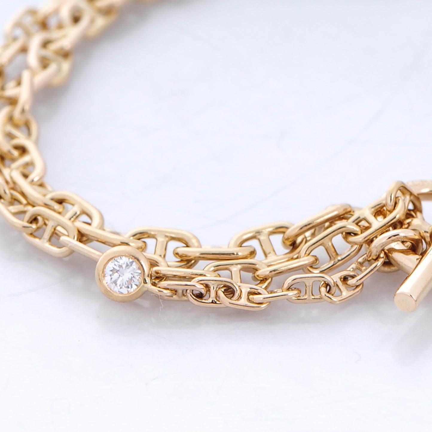 18K Yellow Gold Diamond Chaine d'Ancre Echainee Double Bracelet L