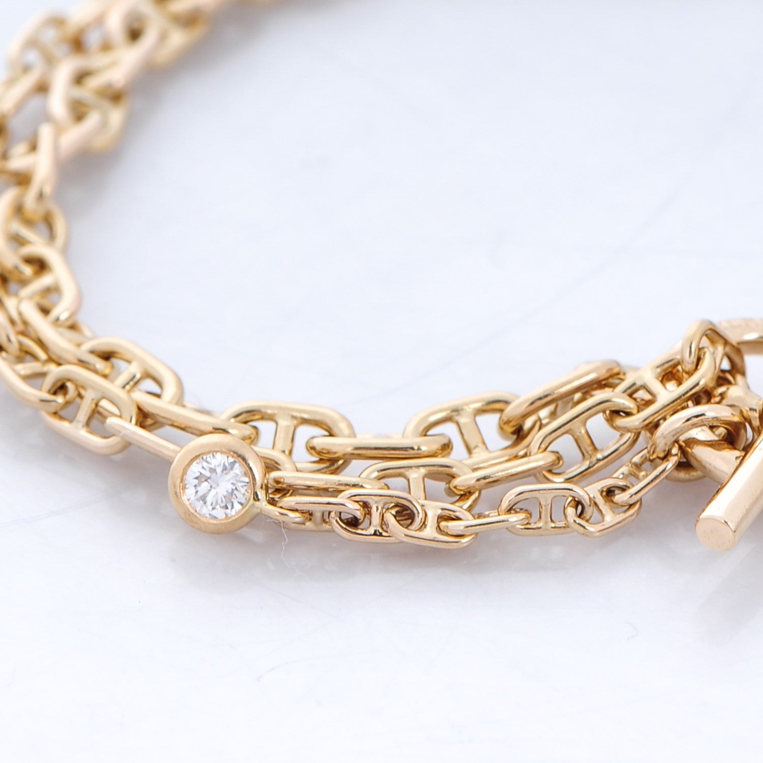 Hermes 18K Yellow Gold Diamond Chaine d'Ancre Echainee Double Bracelet L 4 of 6