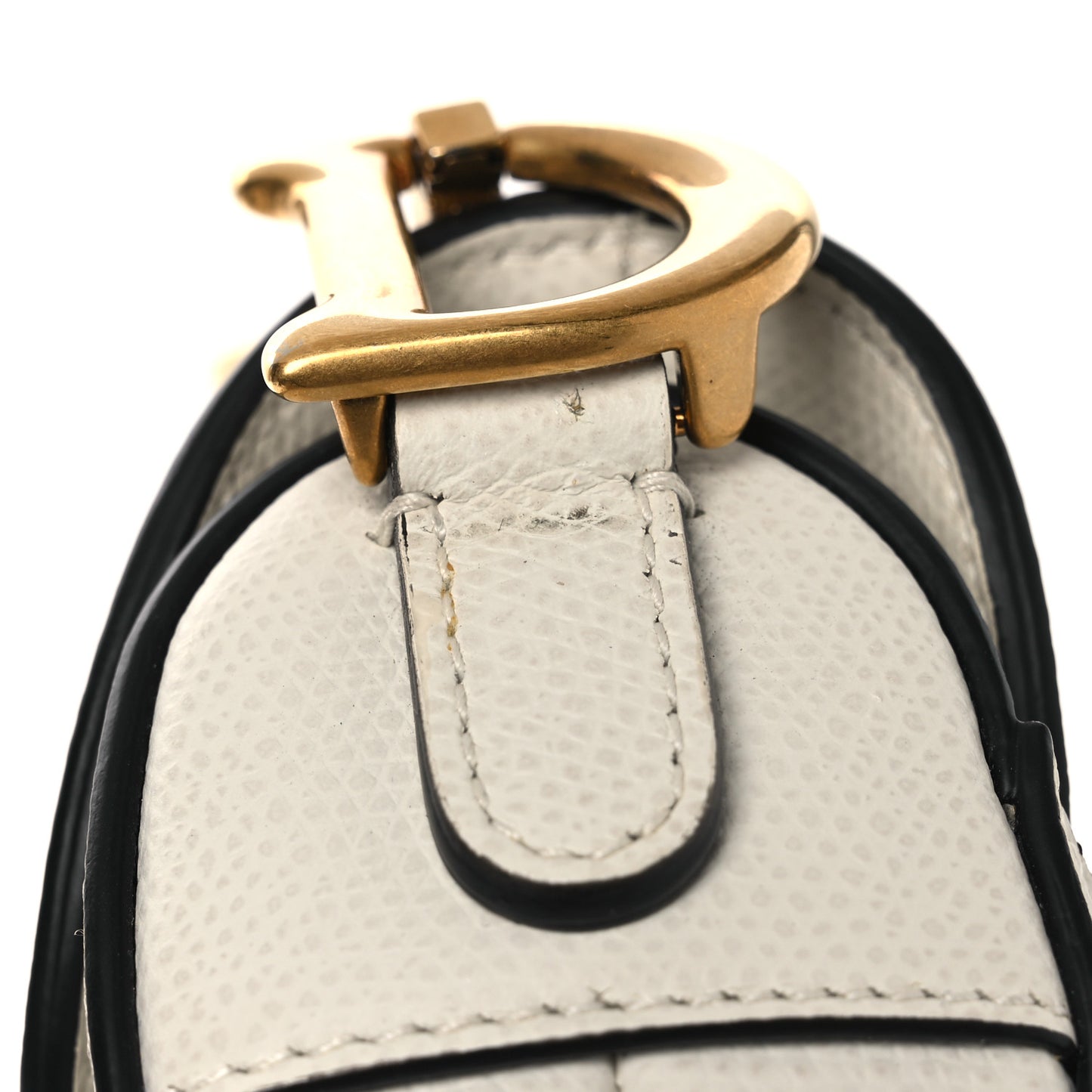 Grained Calfskin Mini Saddle Bag White