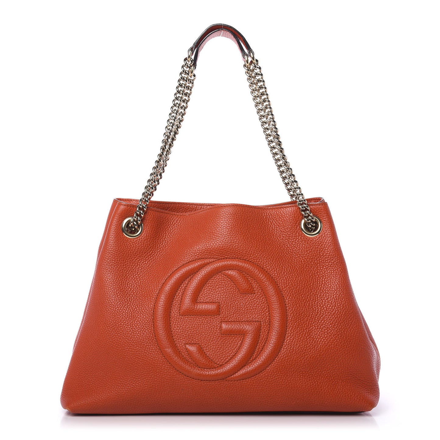 Pebbled Calfskin Medium Soho Chain Shoulder Bag Sun Orange