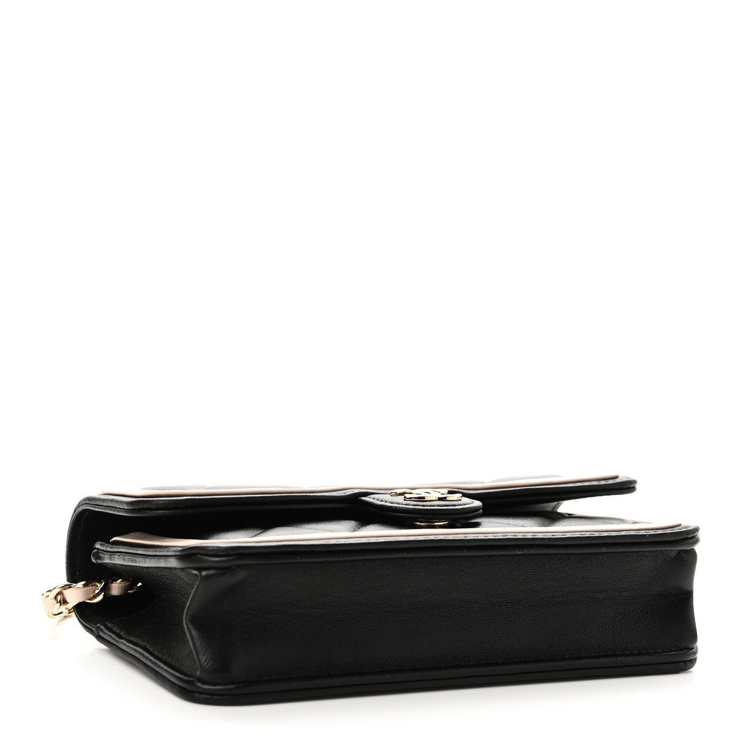 Chanel Lambskin Quilted Flap Phone Holder With Chain Black Beige 4 of 12