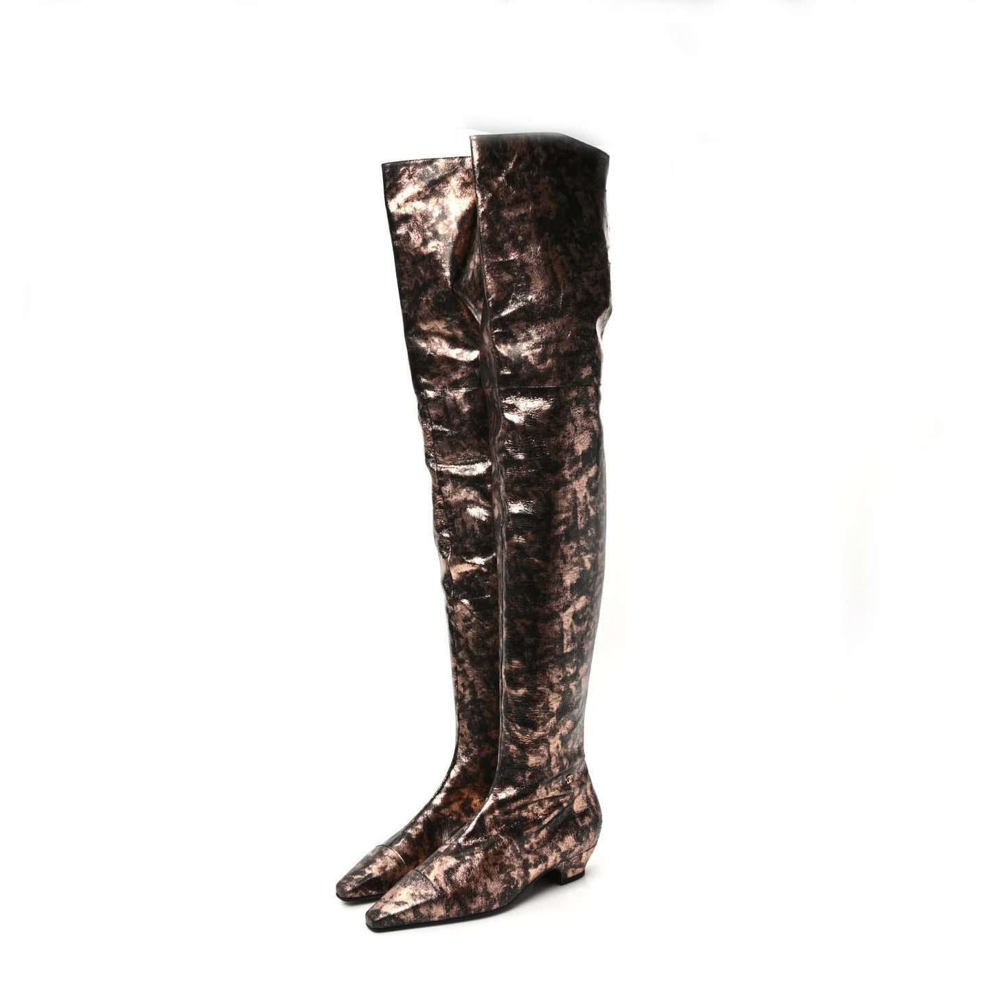 Metallic Lambskin Over the Knee Boots 39.5 Gold Black