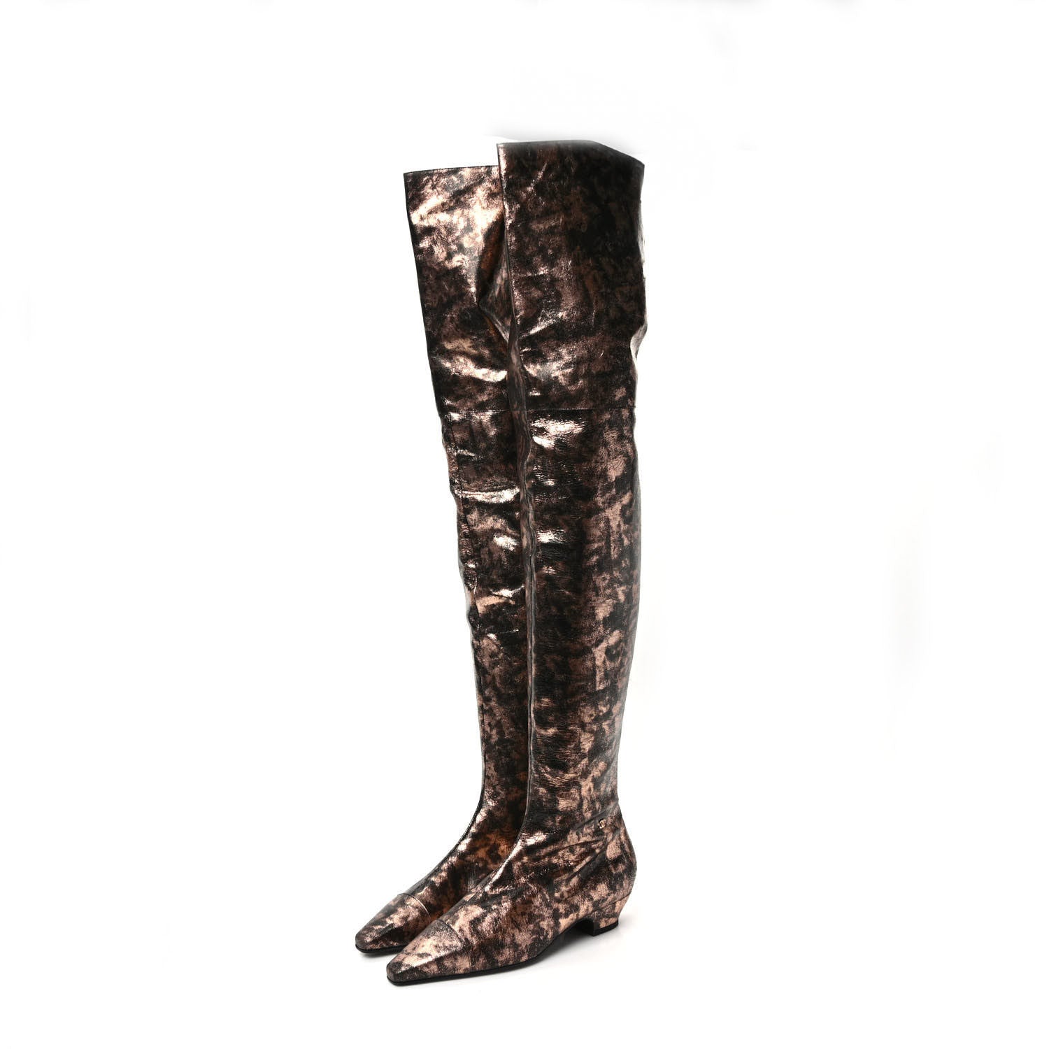 Chanel Metallic Lambskin Over the Knee Boots 39.5 Gold Black 3 of 6