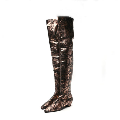 Chanel Metallic Lambskin Over the Knee Boots 39.5 Gold Black 3 of 6