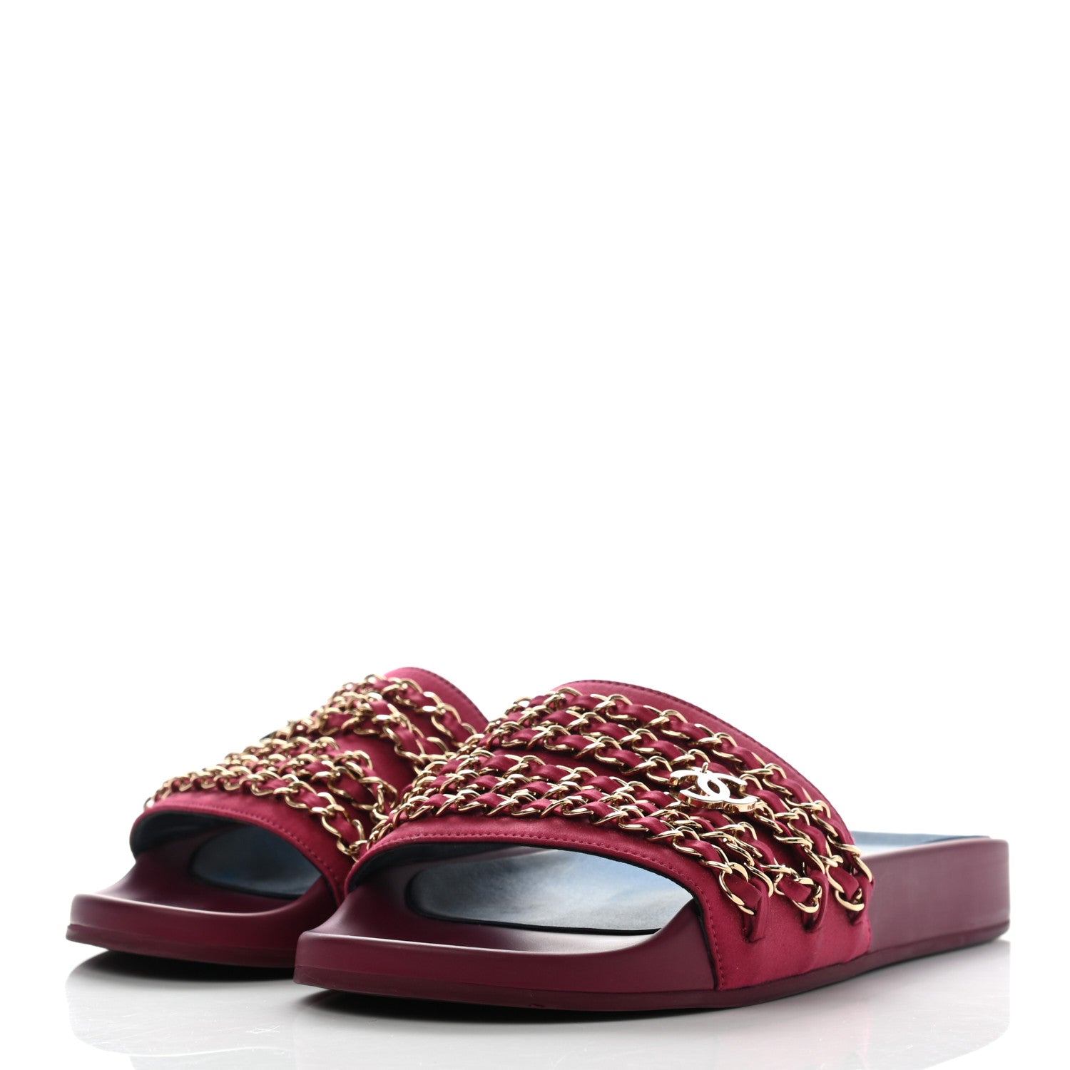 Chanel Satin Chain Flat Sandals 38 Dark Fuchsia 3 of 10