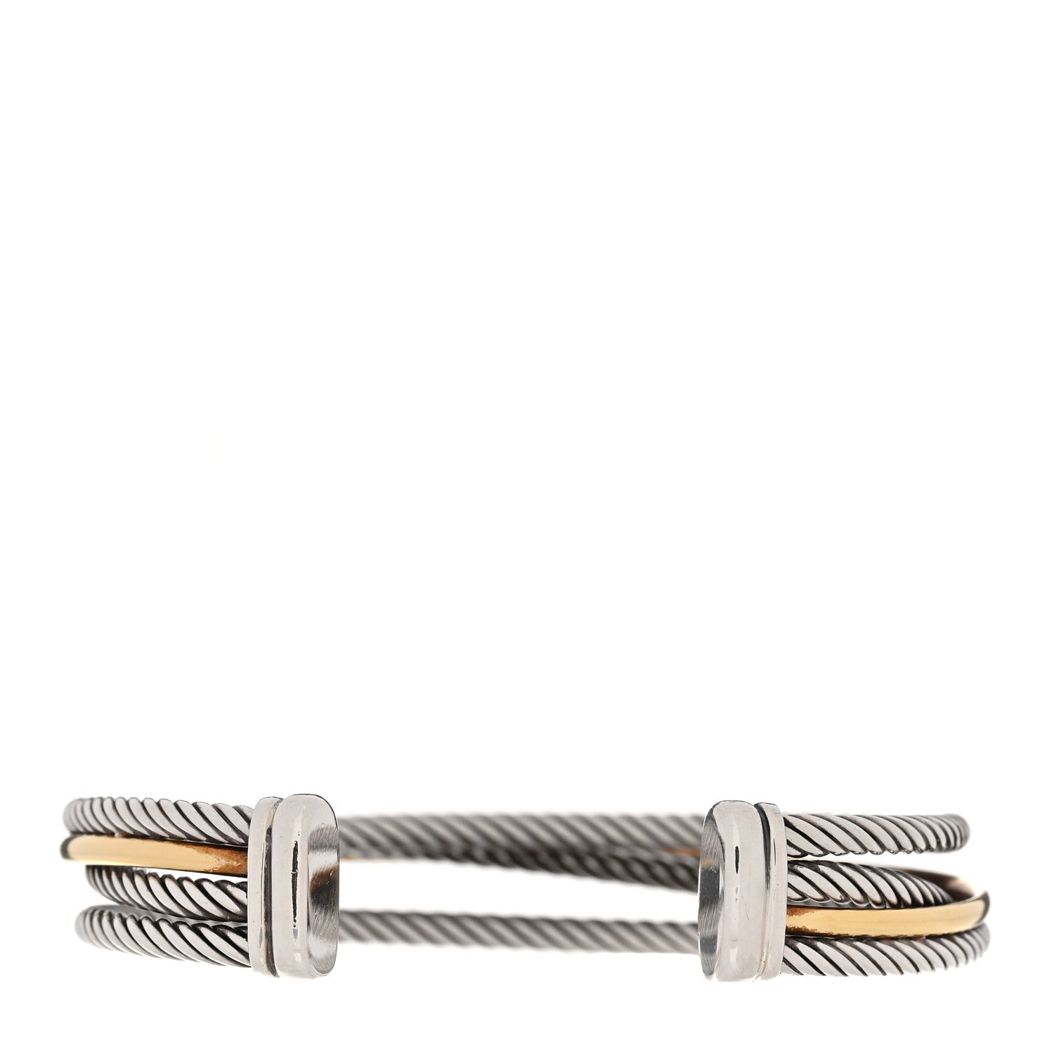 David Yurman Sterling Silver 18K Yellow Gold Crossover Three Row Cuff Bracelet 4 of 12